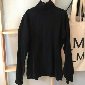 Petite Black Mock Neck 100% Wool Sweater